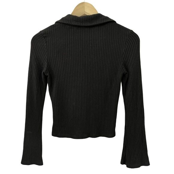 Reformation Collared Ribbed Spencer Top Size S Black Cropped Retro Button Front - Picture 2 of 6